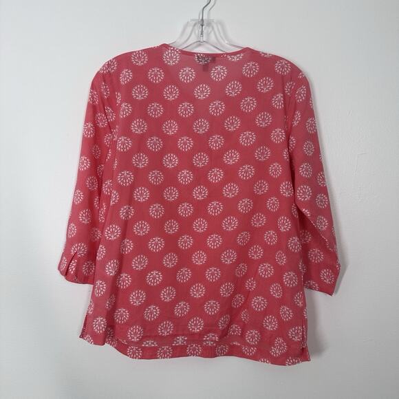 Talbots Womens SP Pink 3/4 Sleeve Cotton Printed Lightweight Semi Sheer Blouse - Picture 5 of 5
